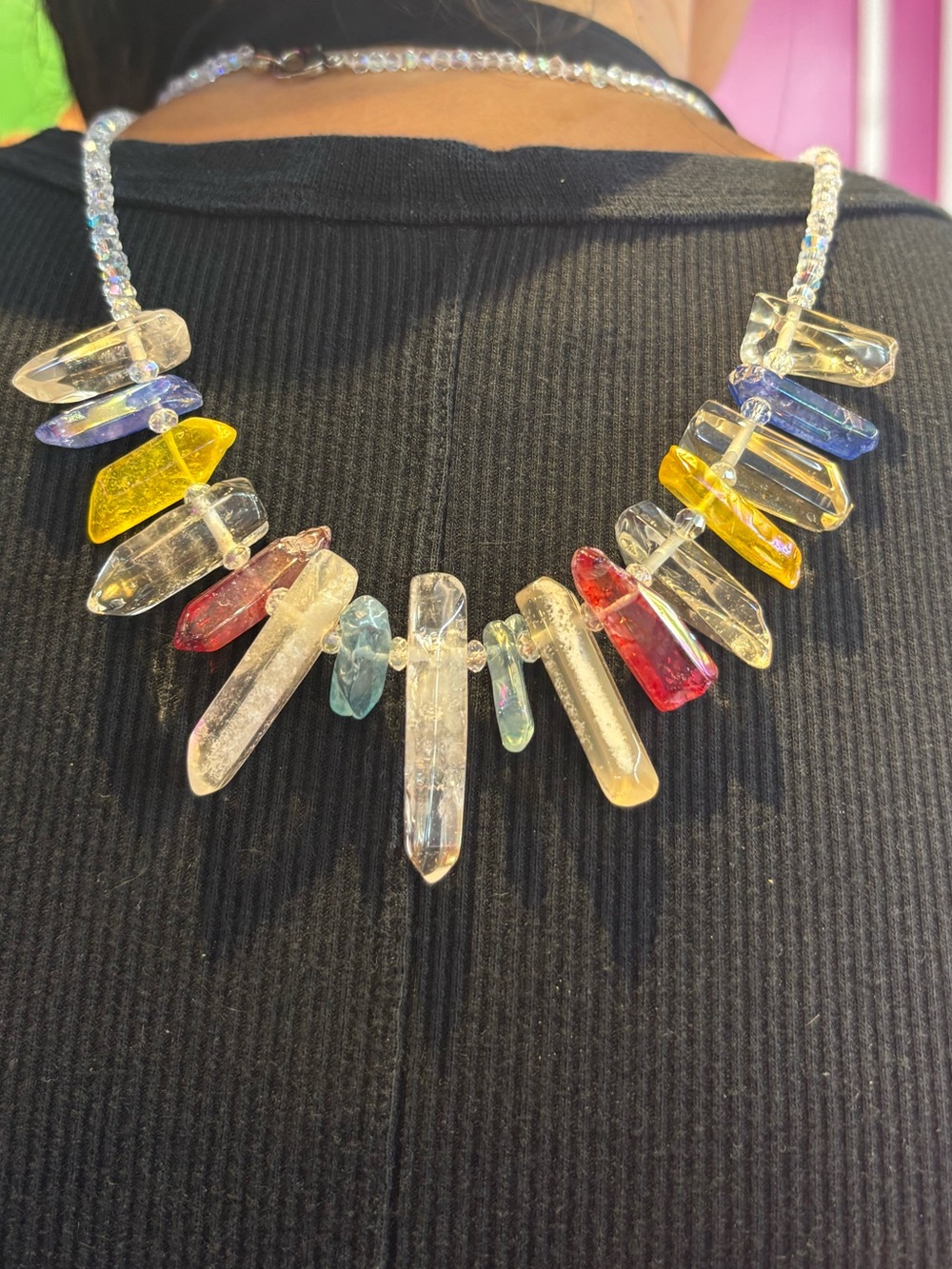 Handcrafted Multicolor Crystal Point Statement Necklace